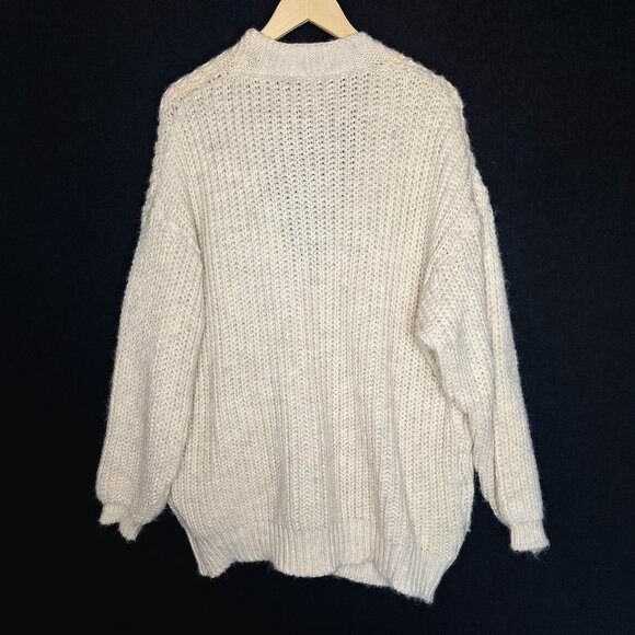 💙 Micas Thick Knit Oversized Drop Shoulder Cardigan Sweater Size L/XL Large Den - Picture 7 of 8